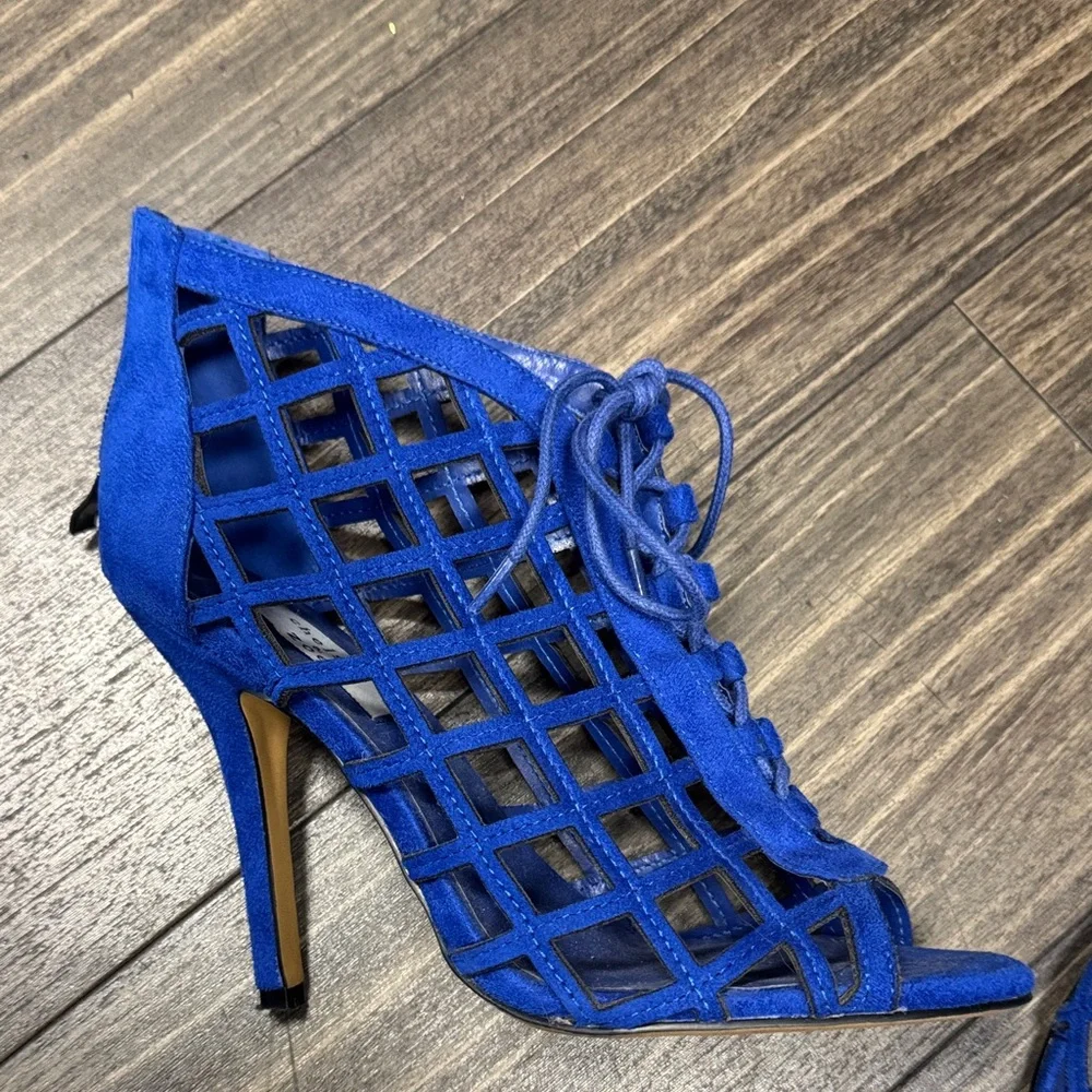 Chelsea & Zoe Royal Blue Lace-Up Heels - Picture 2 of 5